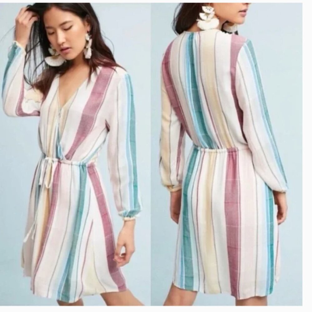 Rails 'Becca' Long-Sleeve Faux-Wrap Dress in Cusco Stripe - Size S